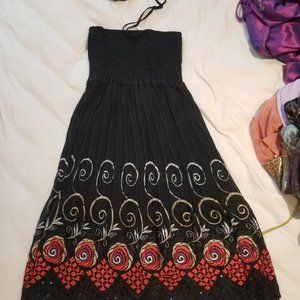Black and Red Summer Night Dress with Neck Tie